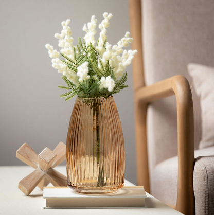 RIBBED AMBER GLASS VASE