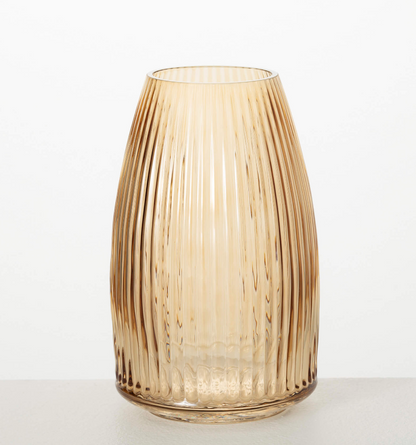 RIBBED AMBER GLASS VASE