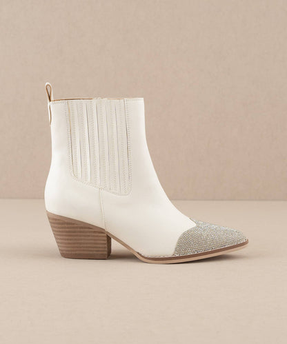 The Zuri White | Western Bootie with Rhinestone Toe