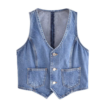 Millie Denim Button Up Vest