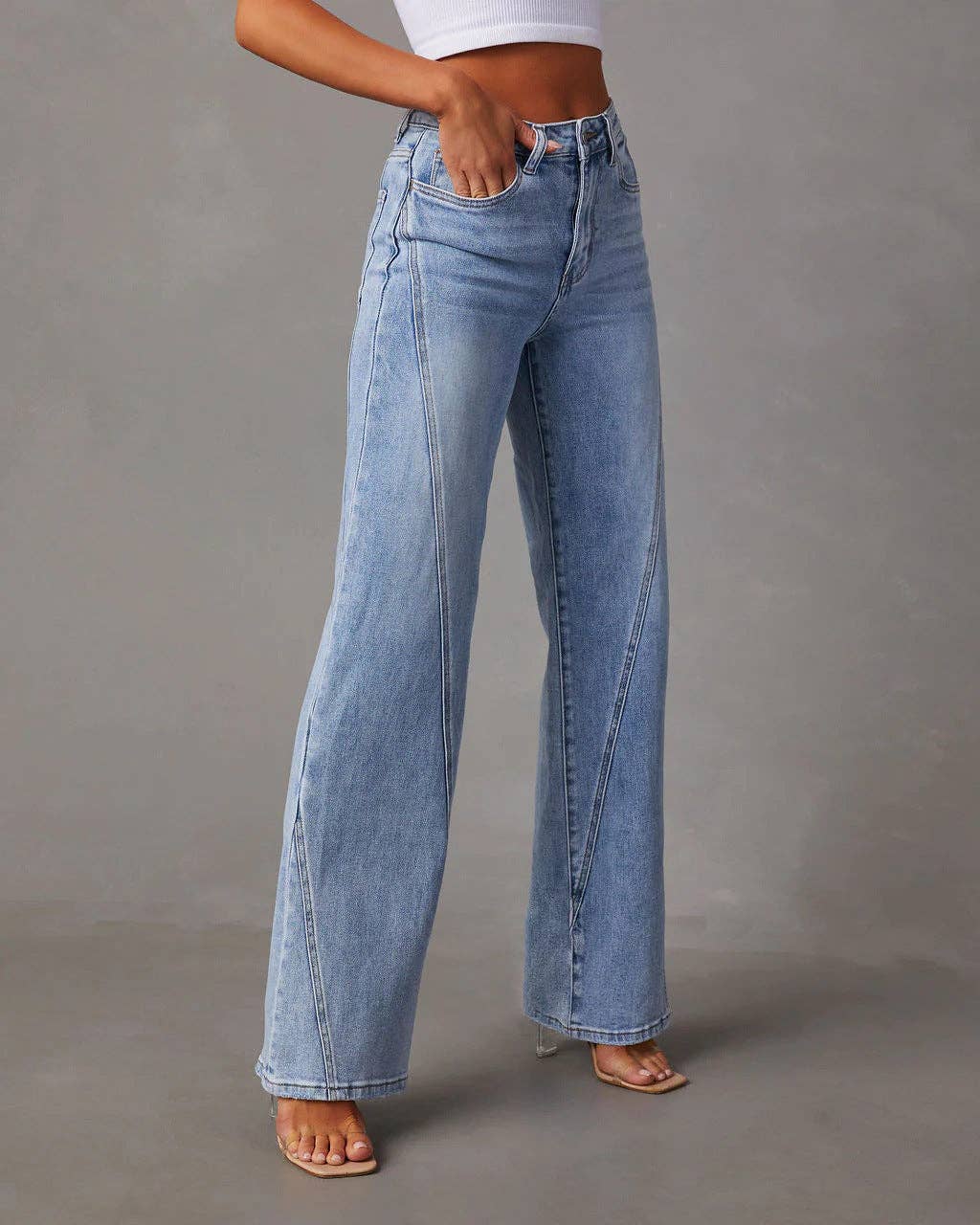 Loose Stitching Wide Leg Women Jeans – Trendy Flare Denim Pants