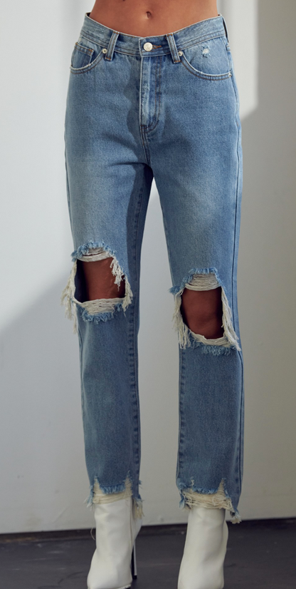 Maysun Straight Leg Distressed Denim
