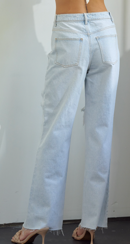 Skylar Wide Leg Ripped Denim Jeans