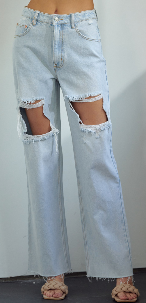 Skylar Wide Leg Ripped Denim Jeans