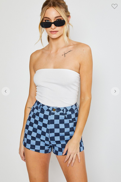Checked Out Denim Shorts