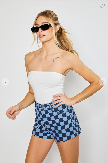 Checked Out Denim Shorts