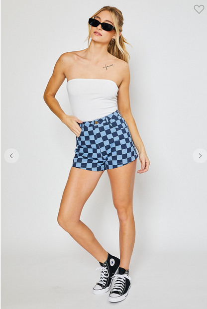 Checked Out Denim Shorts