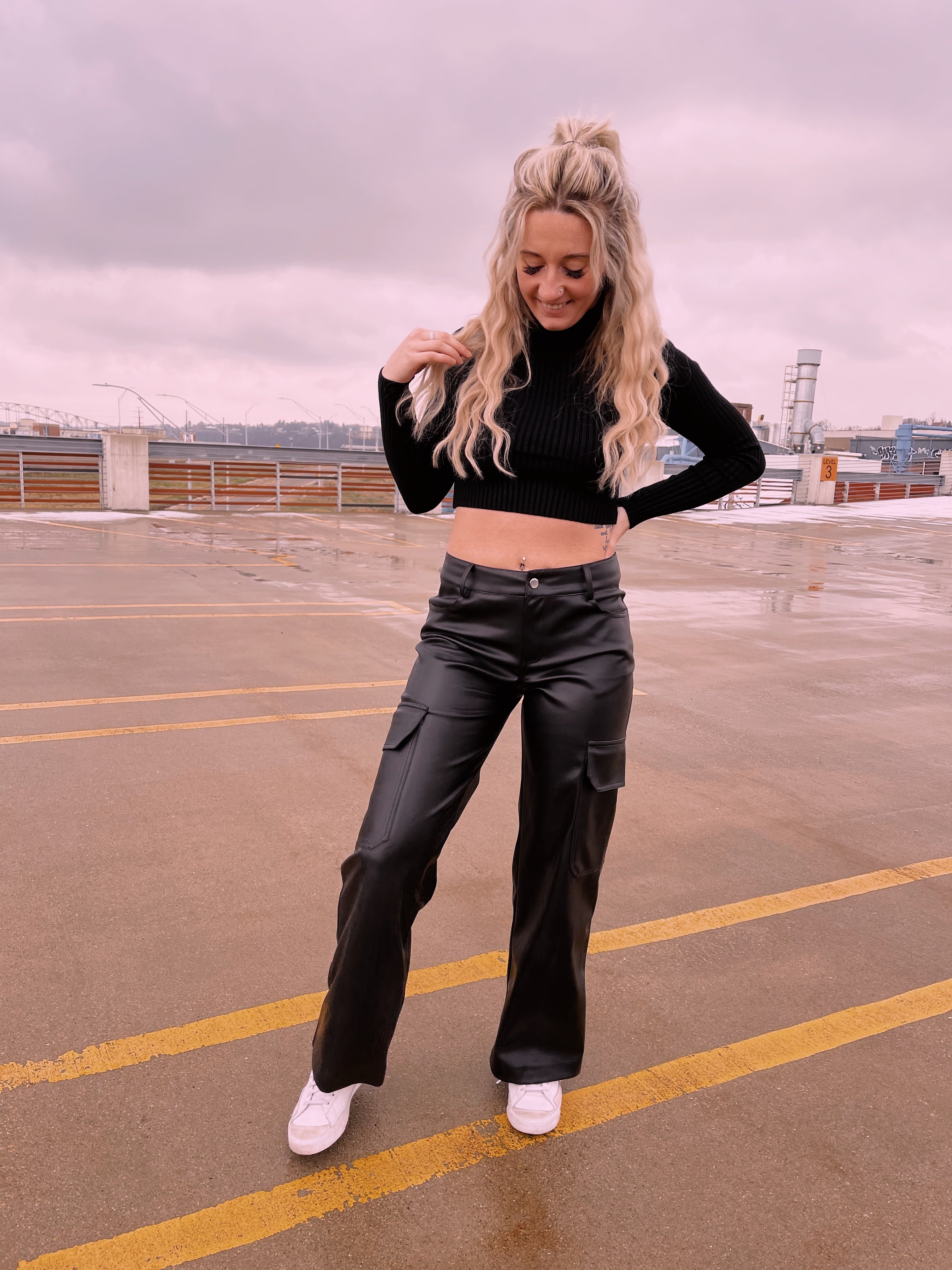 Keep It Real Faux Leather Cargo Pants